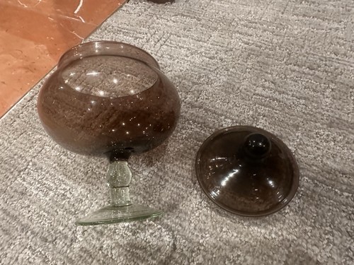 EMPOLI ART GLASS AMETHYST PURPLE APOTHECARY JAR & LID CANDY BOWL PEDESTAL 7" EUC - Imagen 10 de 14