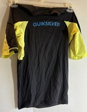 Boys Quiksilver Rash Guard Sz 16 XL Black Lime Green Nylon Polyamide Blend Used