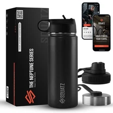 SQUATZ 40oz Insulated Water Bottle Set w/ 2 Lids, 100% Leak Proof "(Black)"
