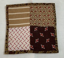 Antique Patchwork Quilt Table Topper Or Doll Quilt, Small, Four Patch, Brown