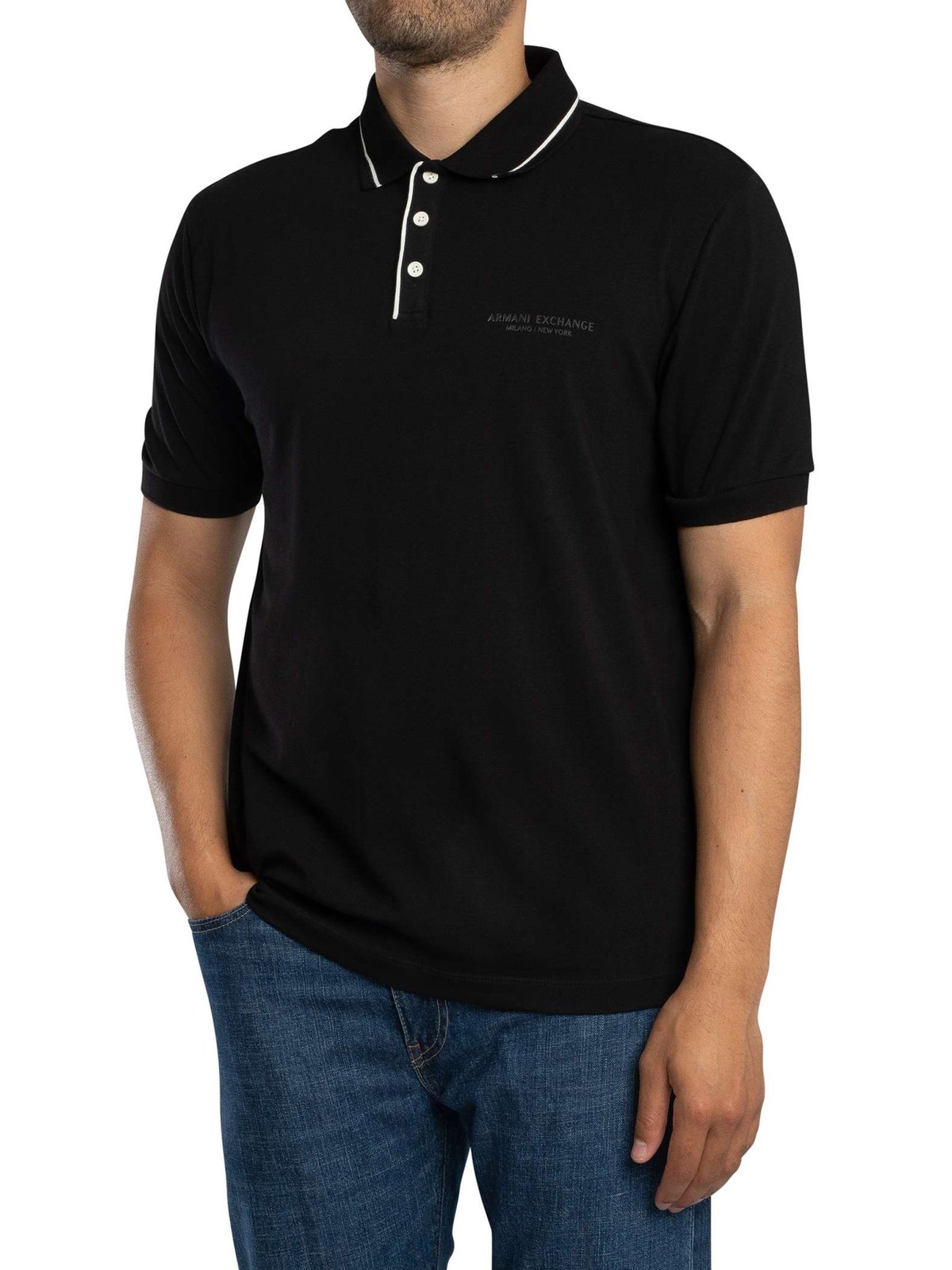 Armani Exchange Trim Logo Polo Shirt, Black - XL