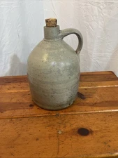 Antique Stoneware Jug American Pottery Moonshine Primitive 1800s 10” And 7” Base