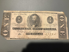 Confederate States of America $1.00 Bill.  Dec 2 1862.  Serial # 109330.