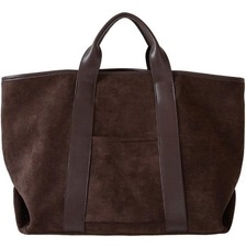 Brown Faux Suede Tote Bag with Faux Leather Accents