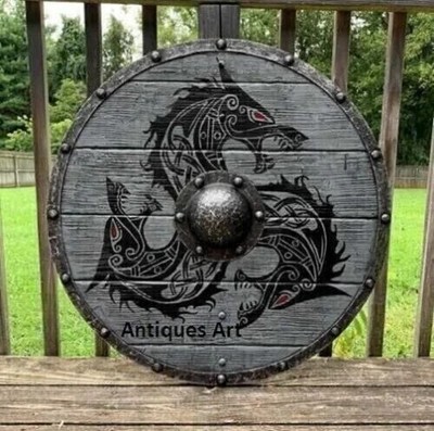24 Inch Medieval Wooden Viking Round Shield Handcrafted Battle Ready Shield Wall