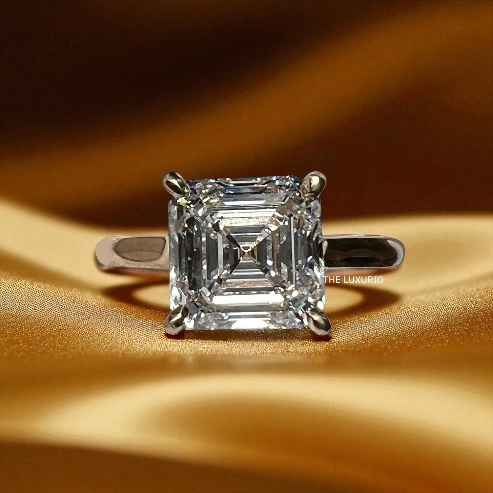 Platinum Asscher Cut Diamond Ring Carat IGI Lab Created