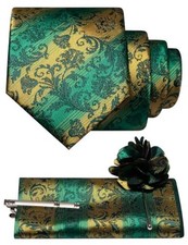 Floral Tie Necktie and Pocket Square sets for Men Green/Yellow