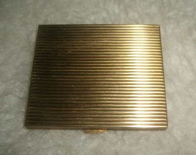 Vintage COMPACT Mirror Alexandra deMarkoff Gold Color BRASS Hinged Used Powder