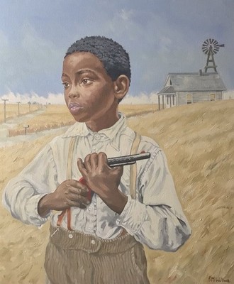ANDY UND SEINE SPIELZEUGPISTOLE ÖL AUF LEINWAND ORIGINAL J.M.WALLACE RSA KÜNSTLER