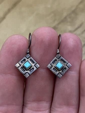 Boma 925 Sterling Silver Designer Signed Turquoise Stone Hook Dangle Earrings