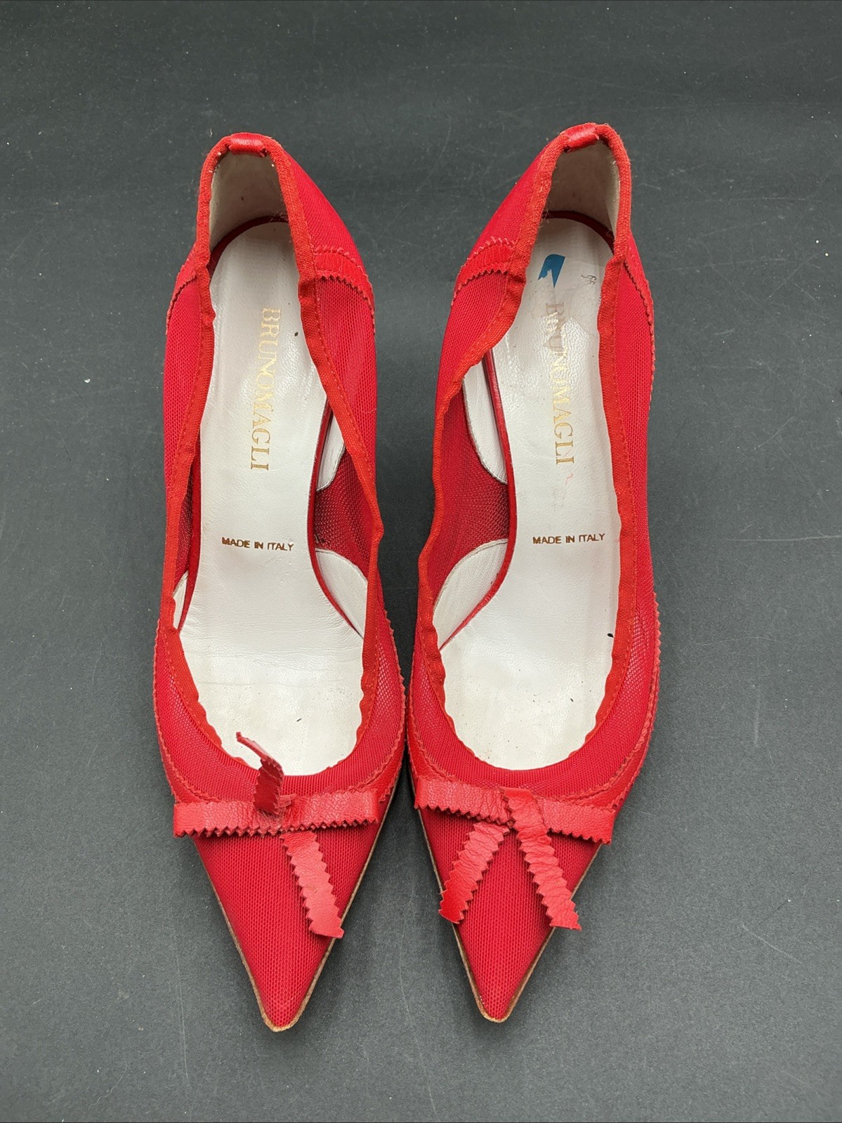 Vintage Bruno Magli Red Mesh Bow Pointed Toe Pumps Made in Italy - Size 8.5