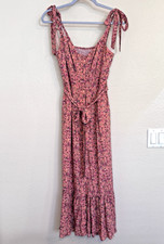 J.Crew Smocked Floral Maxi Dress Womens 2 Tie Strap Pockets Zip Cottagecore