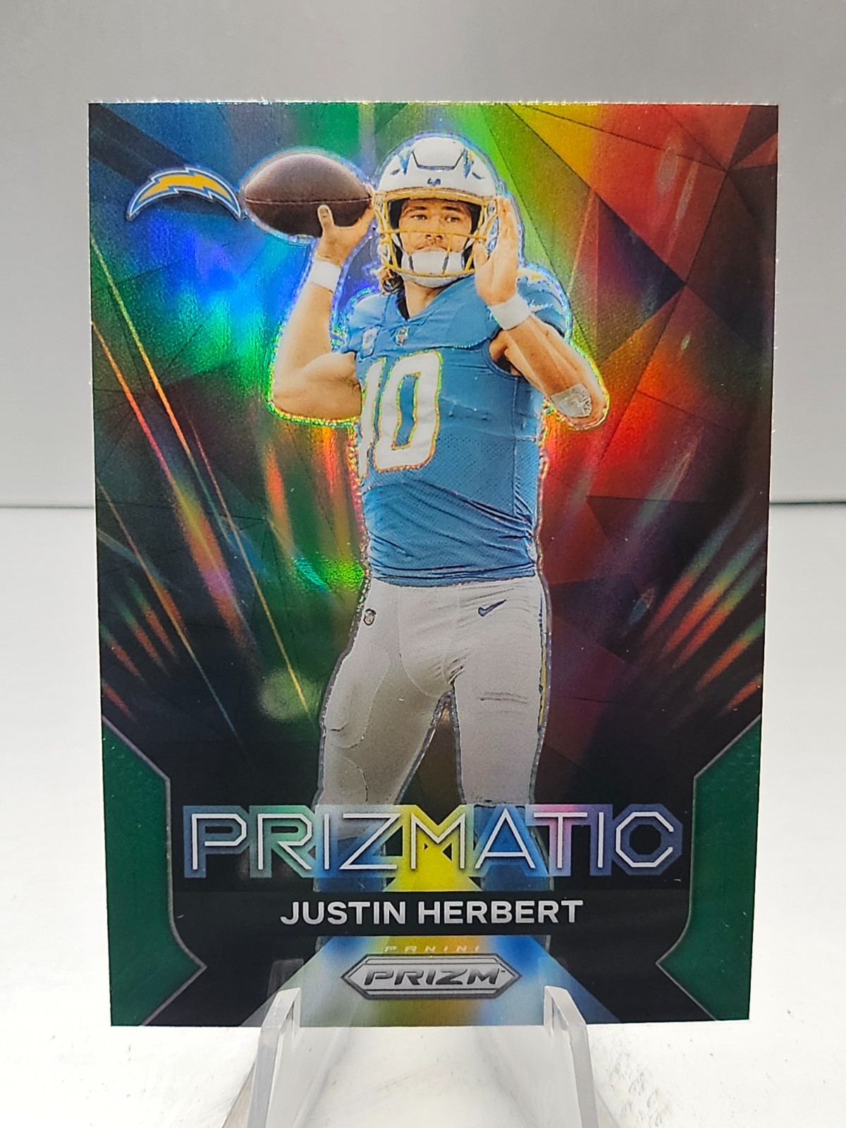 2023 Panini Prizm #11 Justin Herbert Prizmatic Prizms Green