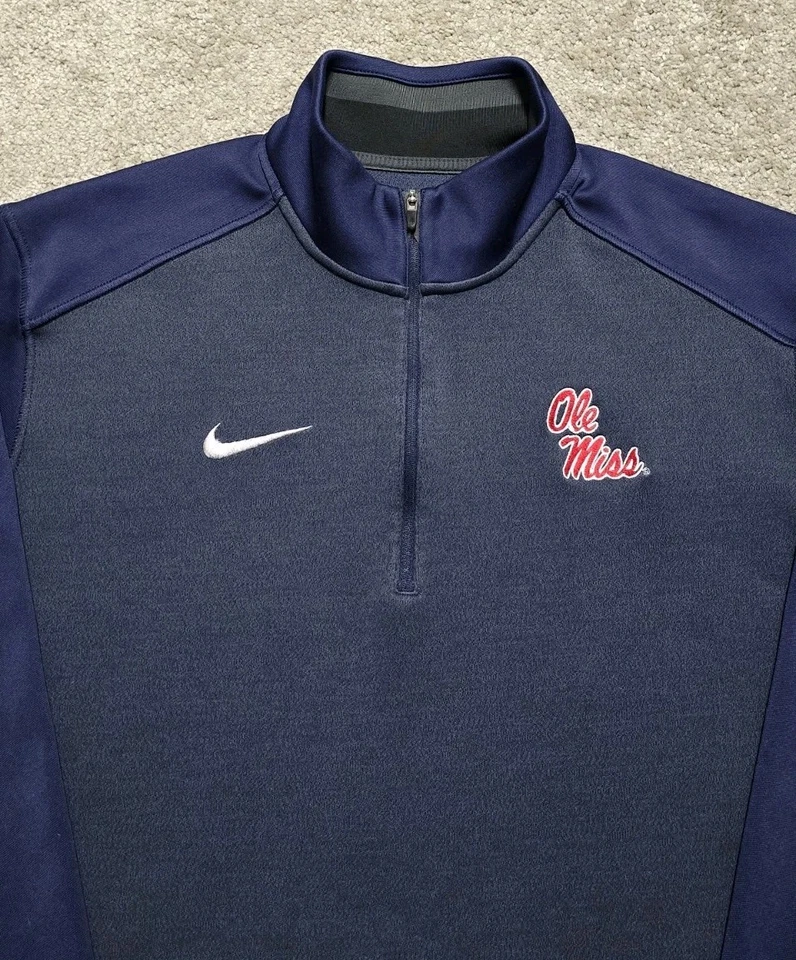 Ole Miss Rebels Nike Pullover Mens L Blue Coaches Team Issue 1/2 Zip - Image 3 of 4