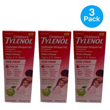 Children  s Tylenol Dye-Free 4oz 3-Pack Pain  Fever Exp 03/27 New