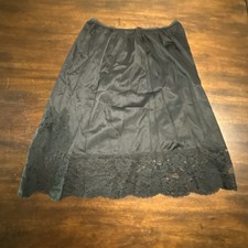 Vintage Women  s Black Slip Lace Trim Skirt Size Small