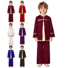 Kids Boys 2 Piece Worship Liturgical Outfits Praise Dance Tops with Pants Set