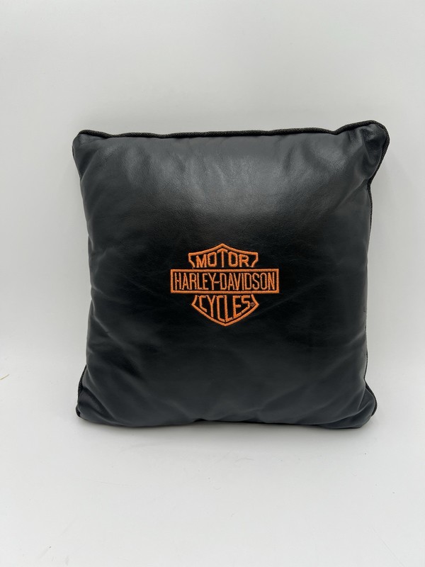 Harley-Davidson Black Faux Leather Throw Pillow Bar & Shield Logo 12”