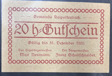 1920 AUSTRIA (RAIPOLTENBACH) 20 HELLER - Excellent Note - Lot #J4