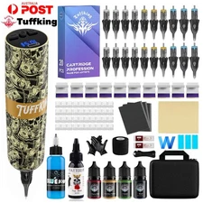 TUFFKING Tattoo Machine Kit Wireless Pen Gun Battery Needle Color Inks Box Set