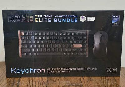 Keychron K2HE Wireless Magnetic Switch Keyboard Elite Bundle Wood Frame, M3Mouse
