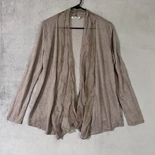 Elena Baldi Italy Lightweight Cardigan Taupe Floral Silk Scarf Trim Womens L