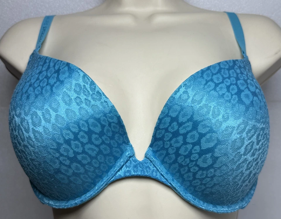36D Teal Victoria Secret Push Up Bra Wear Everywhere Super Push-Up Cheetah Print - Image 2 of 4