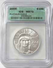 2004 PLATINUM $100 EAGLE 1 OZ ICG MINT STATE 70 2750.00 per troy oz