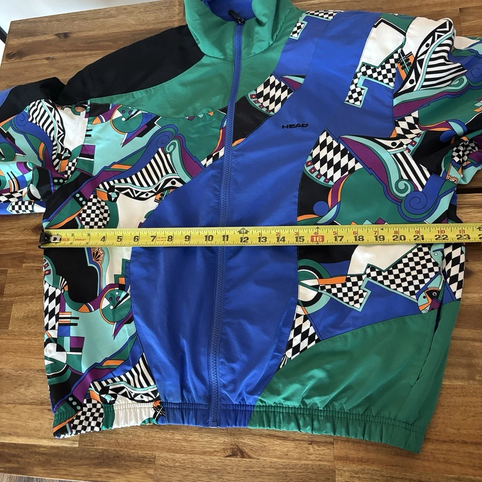 Chaqueta cortavientos vintage años 80 cabeza pista abstracta artística tenis retro deportiva M Foto 4 de 4