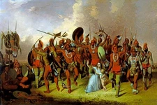 OSAGE SCALP DANCE INDIAN WARRIORS WHITE WOMAN AND CHILD BY J. M. STANLEY REPRO 