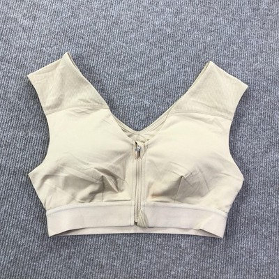 Tommie Copper Sports Bra Womens Medium Nude Beige Front Zip Copper Znergy Mesh