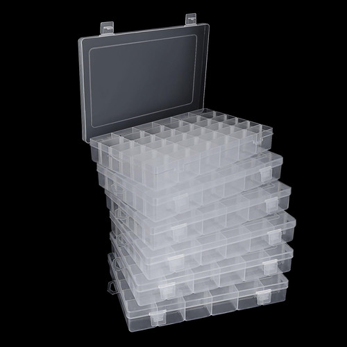 6 Pack 36 Grids Plastic Organizer Box with Dividers - 36 Compartment Organize...