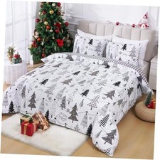 Christmas Duvet Cover King Size 3 Pieces Christmas Tree 104"  90" White grey