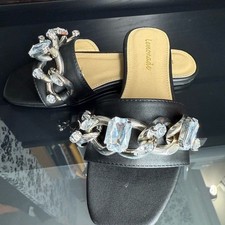 Black Sandals with Silver Rhinestone Chain Detail size 5.5