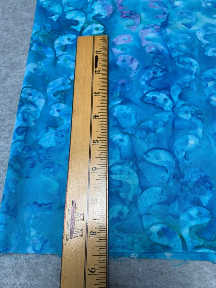 Handmade Blue Batik Cotton Fabric Fish Motif 17x44" Quilting/DIY Crafts Sewing - Image 2 of 3