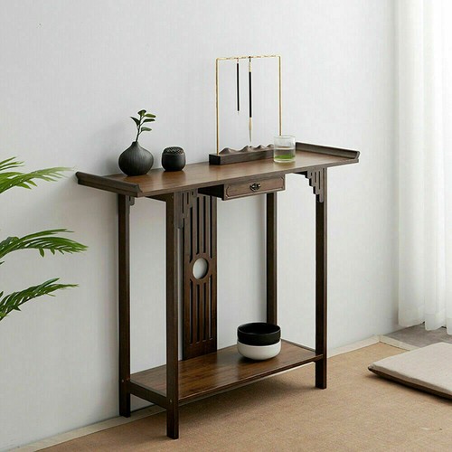 Vintage Hall Console Table Accent Table Entryway with Drawer Storage Shelf Wood - Picture 10 of 12