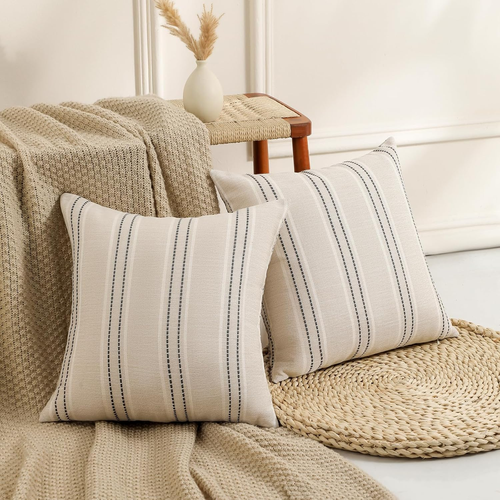 Throw Pillow Covers 22X22 Set of 9 Striped Pillow Covers Textured Linen Decorati - Picture 3 of 7