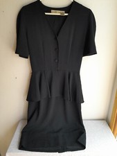 Vintage Liz Claiborne Little Black Dress Waist Ruffle  80s 90s Size 8 retro midi