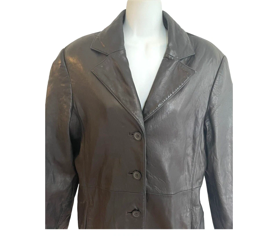 Chaqueta Blazer Juliet Michelle Para Mujer De Colección YK2 Piel de Cordero Negra Cuero Botón M Foto 3 de 4