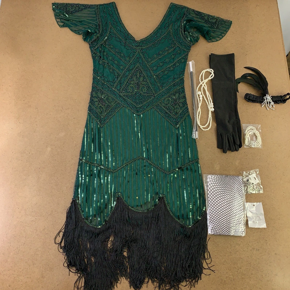 light green flapper dress BABEYOND Floral Fringe Flapper Dress, 1920s Dresses, Dusty Green, 12 main image 1