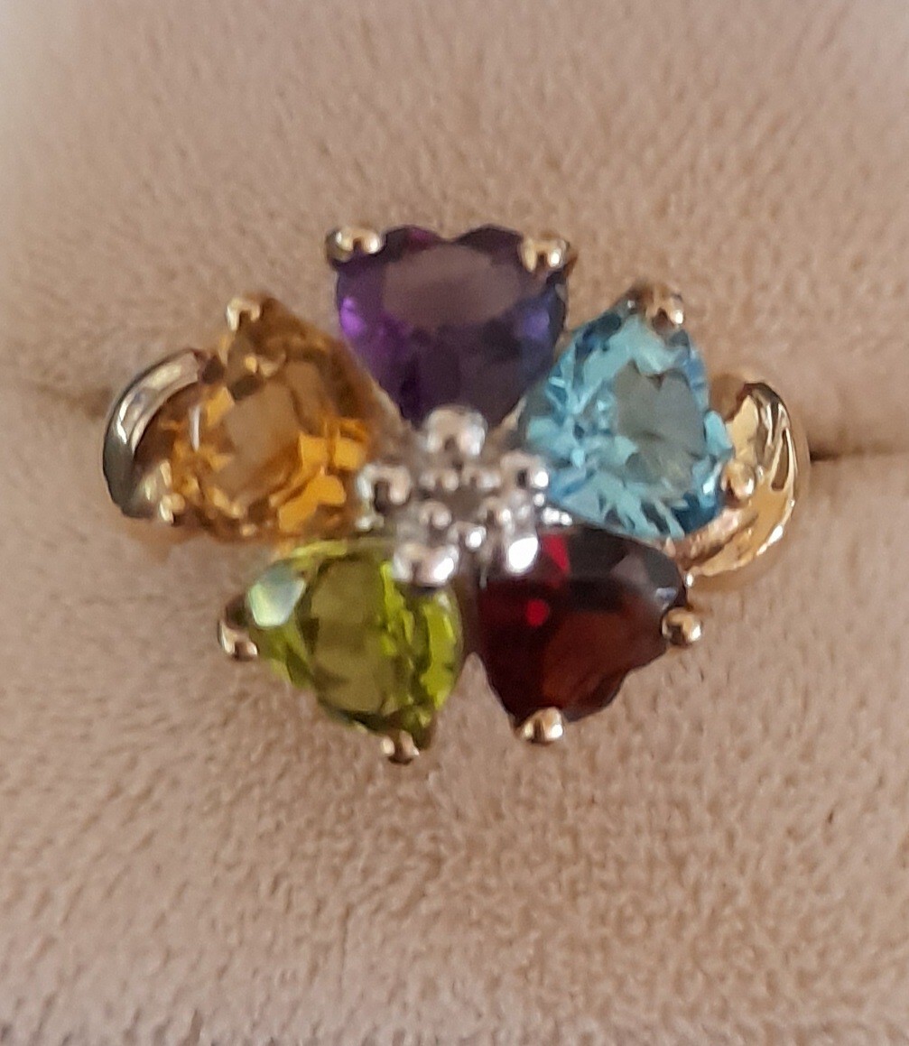 10k Solid Gold Multicolor Gemstone Ring. Size 7.A… - image 5