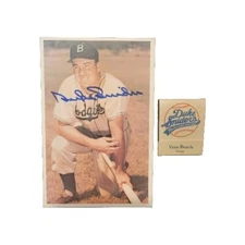 Signed TCMA #5 DUKE SNIDER 4x6 Brooklyn LA Dodgers Card & 1960s Duke Matchbook 