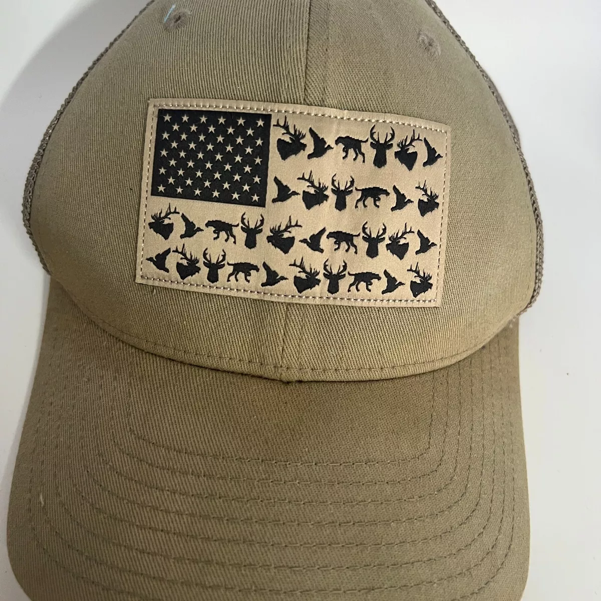 Columbia PHG Hat Cap Adult S/M Mesh American Flag Hunting Beige