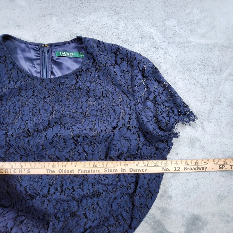 Lauren Ralph Lauren Jumpsuit 16W Blue Floral Lace Stretch Scalloped Feminine - Image 3 of 4