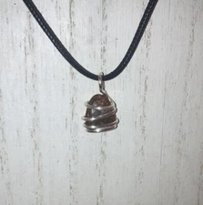 Handmade Natural Baltic Sea Foam Brown Amber Silver Wire Wrapped Pendant Reiki