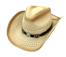 Boho Braided Chain Western Cowboy Hat unisex tan w/dark hues decorative band