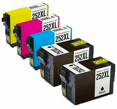 5 Hi-Yield 2BK+3Color Ink For Epson 252 252XL WF3620 WF3640 WF7610 WF7620 WF7110