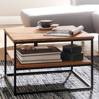 Finebuy Couchtisch Quadratisch 60Cm Akazie Massivholz Wohnzimmertisch 2 Ablagen