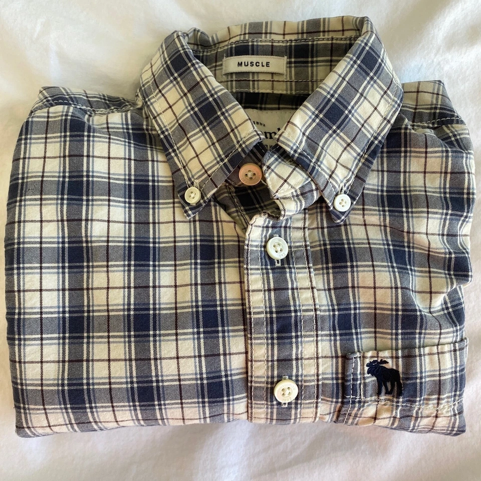 Camisa Botón Arriba Abajo M Abercrombie Niños Manga Larga Azul Cuadros Foto 4 de 4