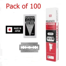 Pack of 100 Feather Hi-Stainless Double Edge Shaving Razor Blades Made in Japan